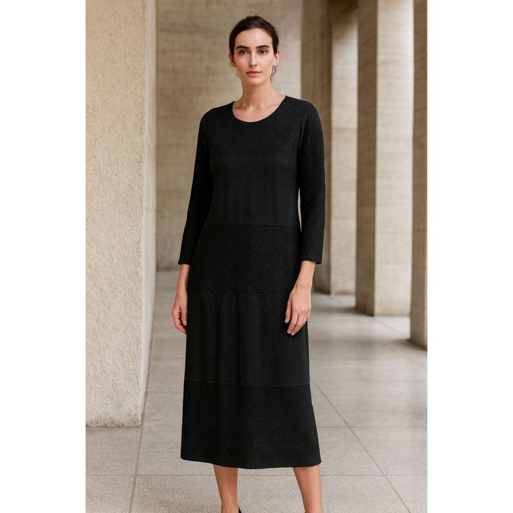 Misook 3/4 Sleeve Sheath Knit Dress in Black M NWOT